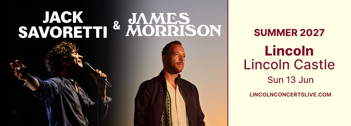 Promotional banner for a concert featuring Jack Savoretti and James Morrison. Two stage-lit performer photographs appear side by side against a dark background, with the artists' names in large white text above.