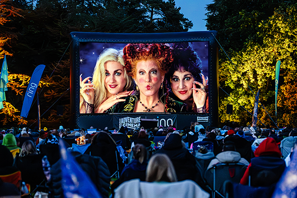 Hocus Pocus playing on a big screen at Lincoln Castle outdoor cinema