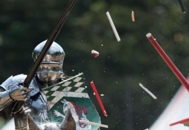 Two medieval knights jousting